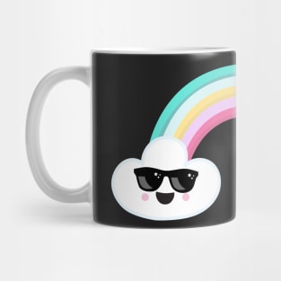 Happy Clouds Wearing Sunglasses With a Rainbow Mug